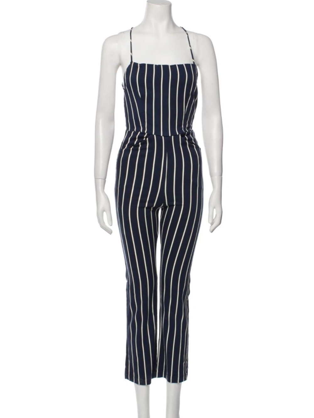 Reformation Navy Stripe Strappy Back Jumpsuit Size 2 Wide Leg Open Back